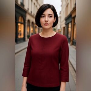 Lafayette New York 148 Burgundy Cotton Silk Blend Top Size 4